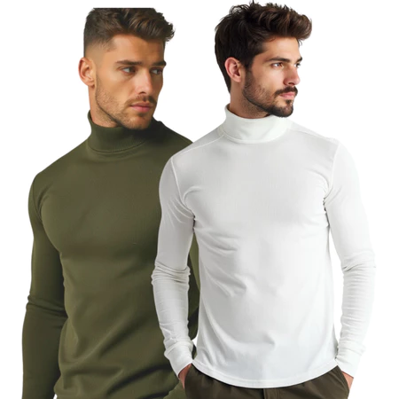 Kit com 2 Blusa Cacharréu Masculina Canelada Manga Longa Suéter Gola Alta de Frio
