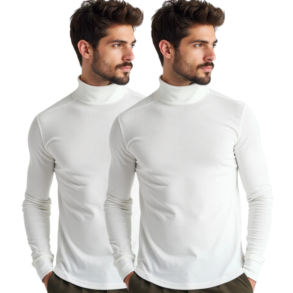 Kit com 2 Blusa Cacharréu Masculina Canelada Manga Longa Suéter Gola Alta de Frio