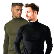 Kit com 2 Blusa Cacharréu Masculina Canelada Manga Longa Suéter Gola Alta de Frio