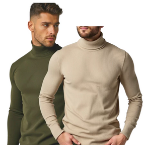 Kit com 2 Blusa Cacharréu Masculina Canelada Manga Longa Suéter Gola Alta de Frio