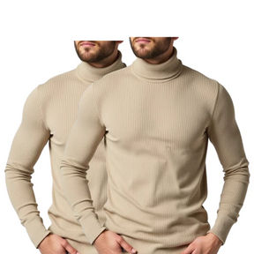 Kit com 2 Blusa Cacharréu Masculina Canelada Manga Longa Suéter Gola Alta de Frio