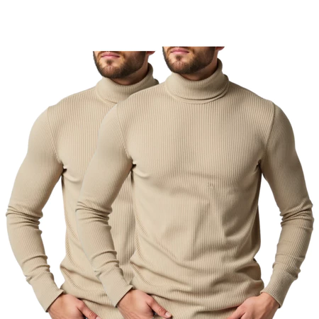 Kit com 2 Blusa Cacharréu Masculina Canelada Manga Longa Suéter Gola Alta de Frio