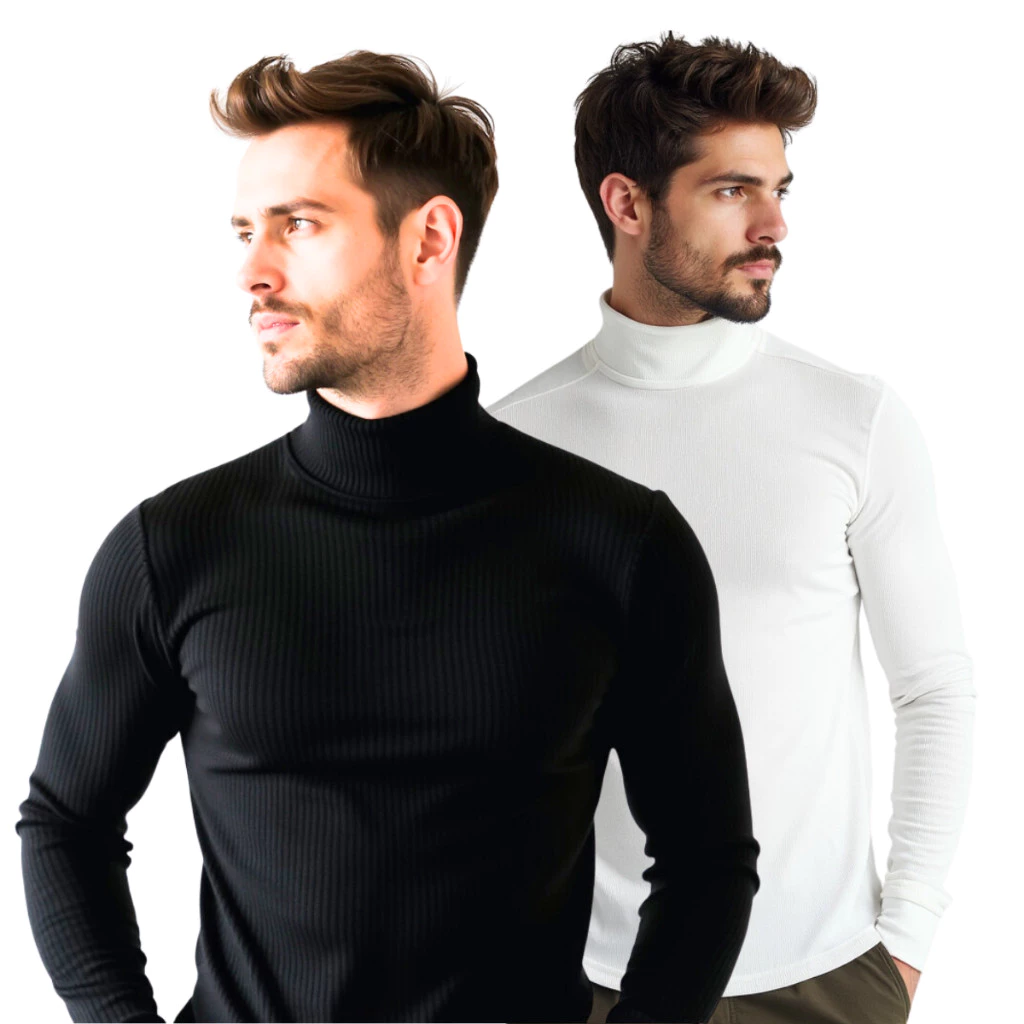 Kit com 2 Blusa Cacharréu Masculina Canelada Manga Longa Suéter Gola Alta de Frio